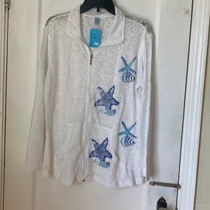 White Zip Up Jacket Starfish Design